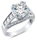 Solid 14k White OR Yellow Gold Large Big Heavy Round Brilliant Cut Solitaire with Round Side Stones Highest Quality CZ Cubic Zirconia Engagement Ring 2.5ct.