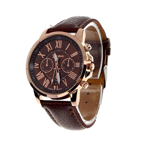 Robiear Women Fashion Geneva Roman Numerals Analog Quartz Wrist Watch- Brown