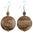 EXP Handmade Brown Zebra Jasper Dangle Earrings With Antiqued Silver Beads