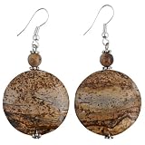 EXP Handmade Brown Zebra Jasper Dangle Earrings With Antiqued Silver Beads