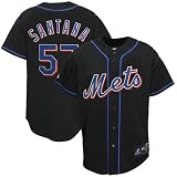 MLB Men's New York Mets Johan Santana Black Alternate Short Sleeve 6 Button Synthetic Replica Baseball Jersey Spring 2012  (Black, X-Large)