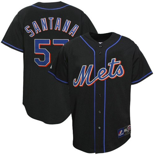 MLB Men's New York Mets Johan Santana Black Alternate Short Sleeve 6 Button Synthetic Replica Baseball Jersey Spring 2012  (Black, X-Large)