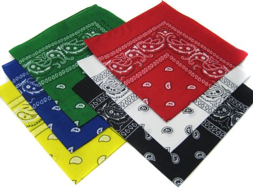 CoverYourHairPaisley Bandanas - 100% Cotton Cowboy Bandanas - 6 Pack Assorted Western Headwraps