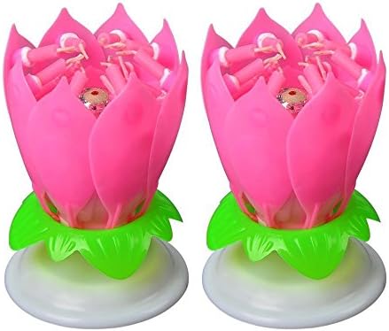 Blogger 2 Pcs New Generation Birthday Candles Amazing Singing Rotating Musical Lotus Flower Luminous Candles Romantic Party Surprised Gift Light for Birthday (2PCS Pink)