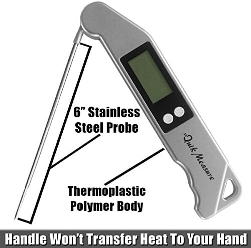 QuikMeasure Instant Read Folding Digital Food Thermometer - Best for Kitchen, BBQ, Meat, or Liquid (Silver)