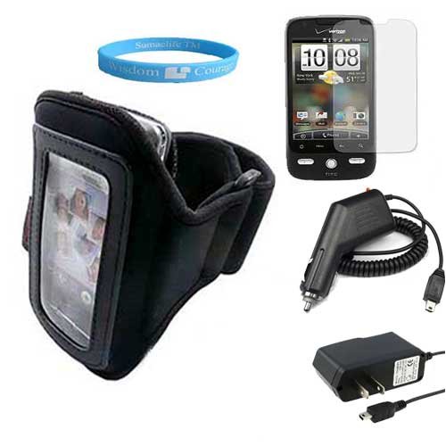 HTC Droid Eris All Inclusive Accessory Kit : Workout Sport Armband +Mirror Screen Protector + Wall Charger + Car Charger + Wisdom * Courage Wristband