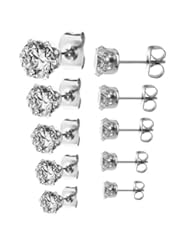 Jewelry: SET of five 3MM 4MM 5MM 6MM 7MM 316L Stainless Steel Clear Round CZ Stud Earrings (5 Pairs) - ToTeM