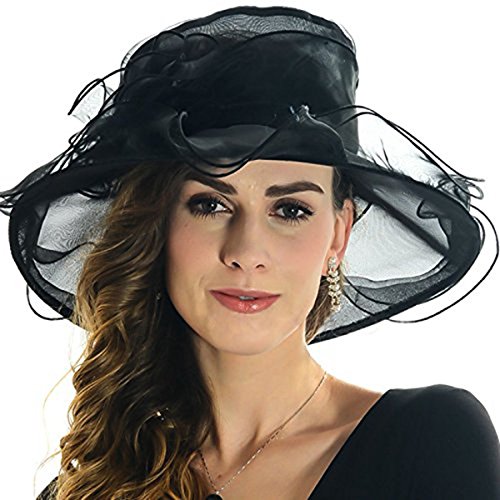 ICSTH Womens Kentucky Derby Summer Wide Brim Organza Church Party Hats