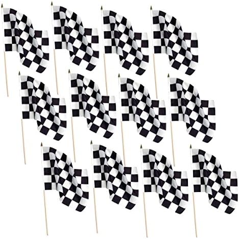 Checkered 12 x 18 inch Flag on Wooden Stick (12 PK)