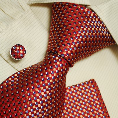 Red Theme neck ties christmas gifts for dad accessories silk tie cuff links handkerchiefs set H5117
