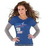 NFL Touch by Alyssa Milano New York Giants Super Bowl XLVI Champions Ladies 4-Time Champs Double Layer Long Sleeve V-Neck T-Shirt - Royal Blue/Gray (Small)