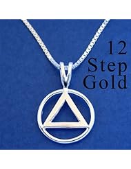 Alcoholics Anonymous AA Jewelry, #1201 Set of AA Pendant #01 with Medium Box Chain #212, Chain Available in 3 Sizes, $36-$42