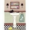 Scottish terrier (scottie) fills a sink at bath time / Lynch folk art print
