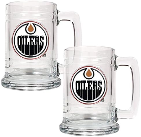 EDMONTON OILERS NHL 2PC 15OZ GLASS TANKARD SET- PRIMARY LOGO