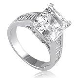Sterling Silver Ring Radiant Cut Cubic Zirconia CZ Solitaire Engagement Ring w/Side Stones - Ideal Gift For Mother Day, Anniversary, Engagement, Wedding, Birthday, For Her