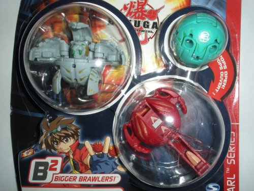 Bakugan Battle Brawlers Bakupearl B2 Series Starter Pack (Grey) Tigrerra (Red) Limulus (Green) Mystery Marble