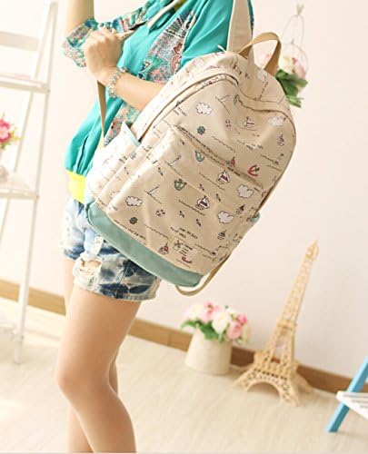 Lightweight Waterproof Canvas Backpack School Bag Super Cute Stripe School College Laptop Bag for Teens Girls Boys Students (Beige)