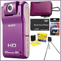 Sony MHSPM1/V Webbie HD MP4 and 5MP all-in-one Camera in Violet + Accessory Bundle