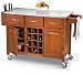 Kitchen Island Cart with Stainless Steel Top - Cherry Finish