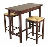 Kitchen Island Table with -2- Drawers and -2- 24 Inches High Stools Antique Walnut Finish