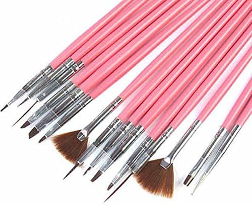 15pcs Nail Art Gel Design Pen Painting Polish Brush Dotting Drawing Tool Set (Pink)
