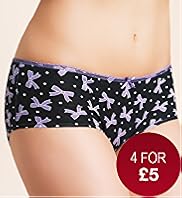 Cotton Rich Low Rise Bow & Spot Shorts