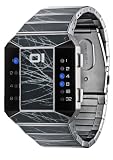 01TheOne Unisex SC111B2 Split Screen Blue LED Branch-Graphic Stainless Steel Watch