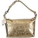 Coach Metallic Embossed Leather Top Handle Pouch Hobo Bag Purse Gold 42809