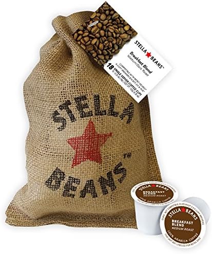 Stella Beans (Breakfast Blend - Med/Dark Roast, 18 Count) Single Serve Coffee Cups for Keurig® K-Cup® Brewers.