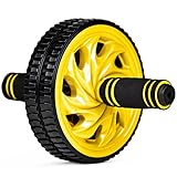 Crown Sporting Goods Ab Wheel with Dual Non-Skid Wheels and No-Slip Comfort Grips, Yellow