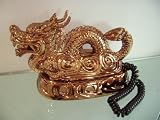 Corded Touch Tone Copper Real Phone Telephone Featuring a Chinese Dragon