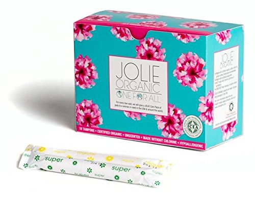 JOLIE ORGANIC Certified Tampons - 18 Total- 9 Regular, 9 Super - Pink & Turquoise Box...