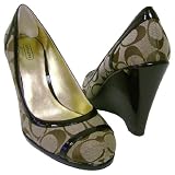COACH KERRYANN KHAKI SIGNATURE PUMPS SHOES WEDGE NEW