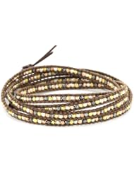 Chan Luu Plated and Silver Bead Brown Leather Wrap Bracelet