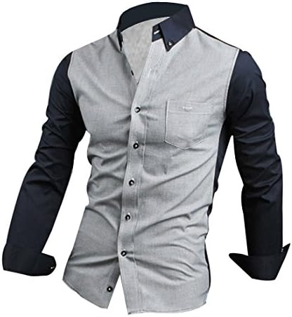 Vshop-2000 Men Point Collar Long Sleeve Button Front Slim Fit Shirt