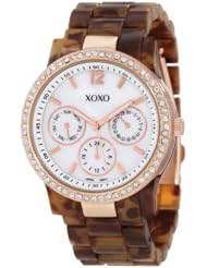 XOXO Womens XO5525 Tortoise Bracelet with Rhinestones on Rose Gold Case Watch