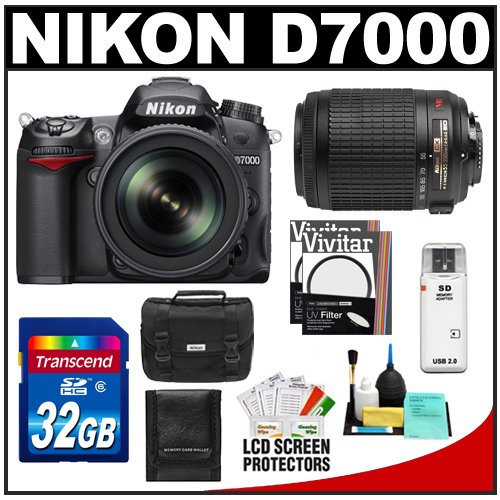 Nikon D7000 Digital SLR Camera & 18-105mm VR + 55-200mm VR Lens + 32GB Card + Filters + Case + Accessory Kit