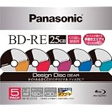 Panasonic Blu-ray Disc 5 Pack Rewritable - 25GB 2X Speed BD-RE - 5 Colors GEAR Design