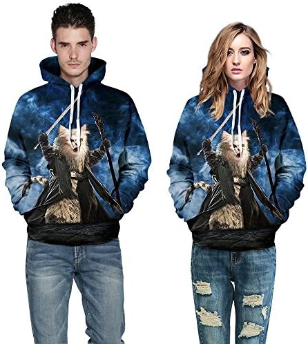 EY L Cat Print Couple Hoodies Galaxy Sweatshirts Animal Women/Men Hooded Pullover
