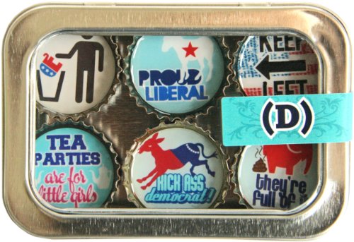 Democrat Bottle Cap 6 pc Magnet Set w/ Case