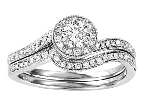 0.50 (1/2) cttw Round Diamond Bridal Engagement Wedding Set / Ring - 14kt White Gold