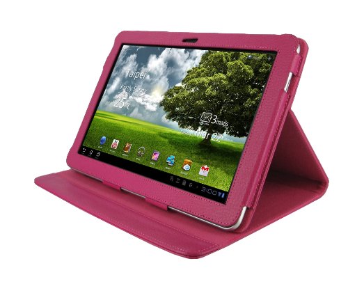 roocase multi-angle magenta leather folio case cover for asus eee pad transformer 10.1-inch tf101 android tablet wi-fi