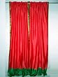 2 Pink Art Silk Sari Curtains with Chateau Green Baseline Border India Drapes Panels 96"