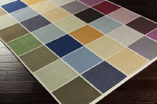 2'6" x 8' Blox Thin High/Low Pile Flat Weave Hand Woven (Flatweave) Rectangle 100% Wool Rug White White, Violet Orchid, Plum Wine, Jet Black, Baby Pink, Red, Ivory Jade, Peridot, Turtle Green, Soft Yellow, Acorn Squash, Pear, Celery, Lavender Gray, Bone, Winter Sky Blue, Dusk Blue, Dark Blue, Pale Blue, Purple Sage
