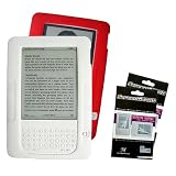Red + White Color (2 Packs) Amazon Kindle 2 E-Book Reader Silicone Rubber Skin Case + 2 Packs Kindle2 Anti Scratch LCD Screen Protectors