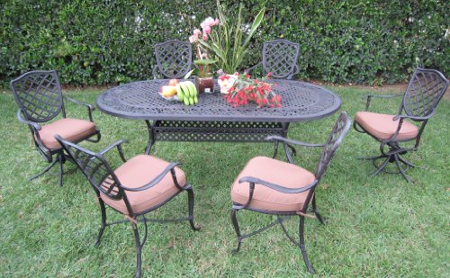 Outdoor Cast Aluminum Patio Furniture 7 Peice Dining Set B with 2 Swivel Chairs R CBM1290