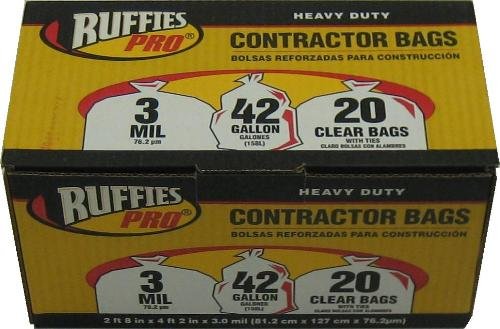 Clear Contractor Bags, Ruffies Pro, 3 mil, 42 Gallon (20 ct)