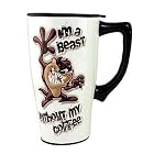 Spoontiques 12611 14-Ounce Ceramic Travel Mug - Looney Tunes Taz Tasmanian Devil - I'm a beast without my coffee