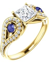 14K Yellow Gold Round Cut Diamond and Tanzanite Ring -- LIFETIME WARRANTY