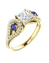 14K Yellow Gold Princess Cut Diamond and Tanzanite Ring -- LIFETIME WARRANTY